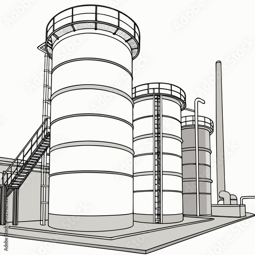 Hyper detailed of a modern refinery industrial factory