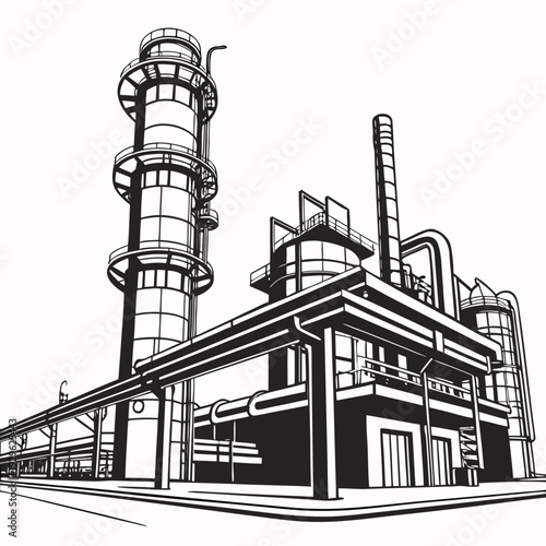 Black and white of industrial petroleum refinery factory