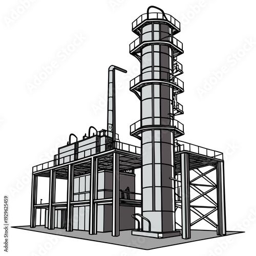 Monochromatic of industrial facility with smokestack