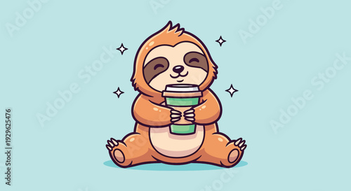 Cute Sloth Enjoying Coffee Beverage.