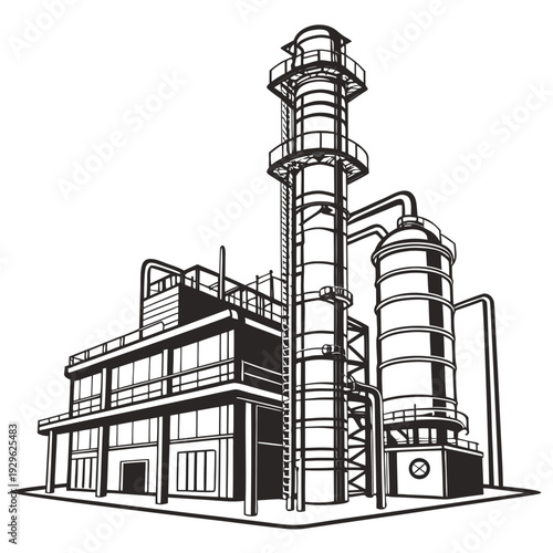 Black and white of industrial oil refinery plant factory 1
