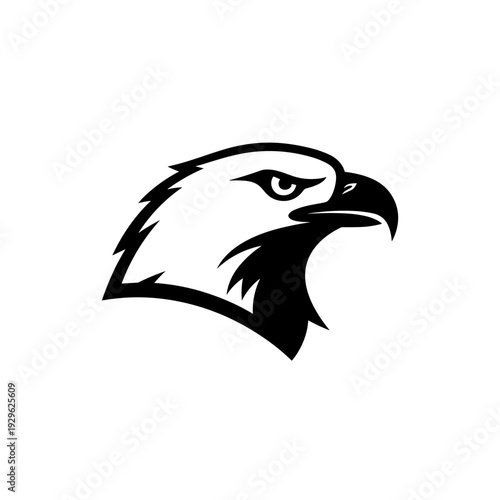 Graphic black and white eagle head in profile with a strong and sharp design