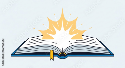 Open book with bright yellow explosion or light burst