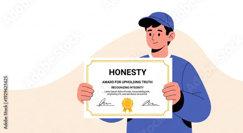 Man holding honesty award certificate in blue uniform and cap