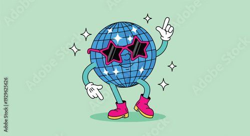 Dancing Disco Ball Character with Sunglasses and Boots.