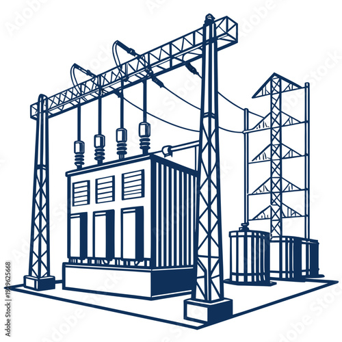 Navy blue of electrical transformer substation power
