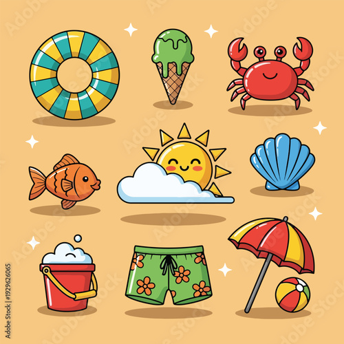 Summer Beach Vacation Elements Collection.