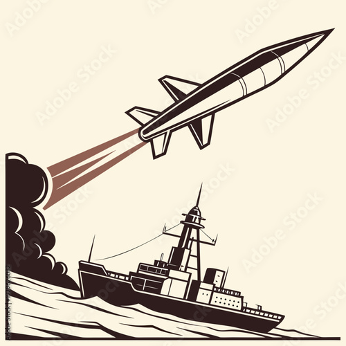 Cinematic depiction of hypersonic missile launched from warship