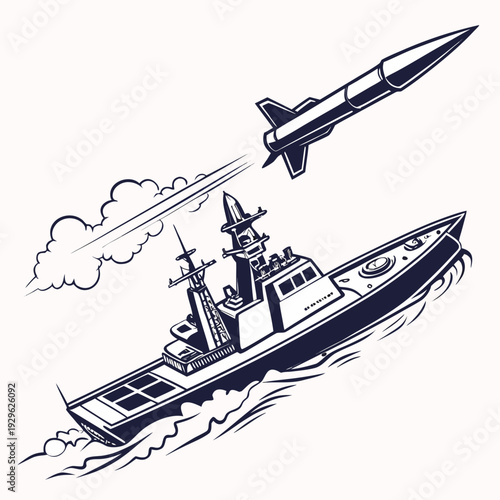 Stealth warship launching missile boat naval vessel