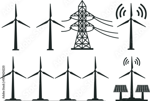 energy, turbine, wind, solar, electricity, power, silhouette, green, sustainable, renewable, technology, infrastructure, ecological, generator, environment,