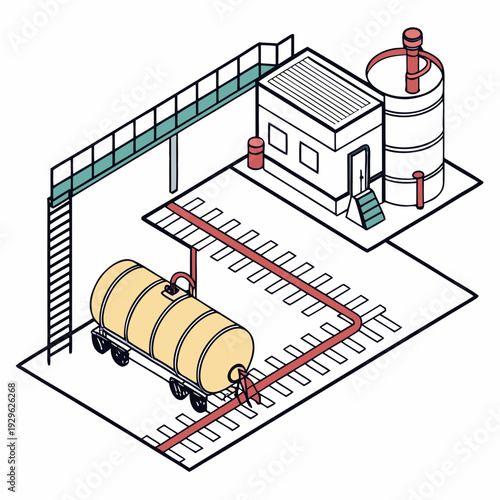 Industrial fluid transport rail hub with storage tanks and loading facility