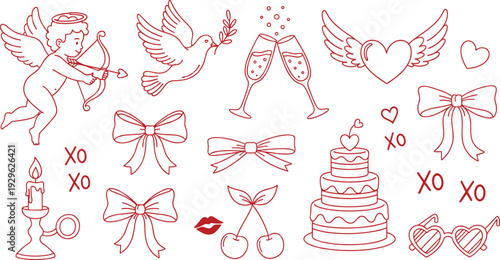 Valentine's day themed illustrations and icons collection