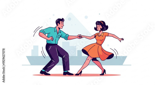 Man and woman dancing together in a lively fashion pose