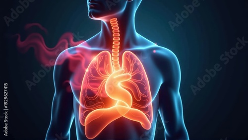 Anatomical Render of Human Lungs with Inflammation
