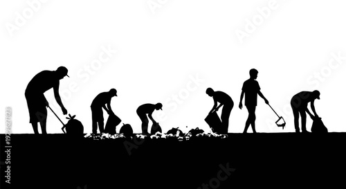 Silhouettes of People Gardening with Tools.