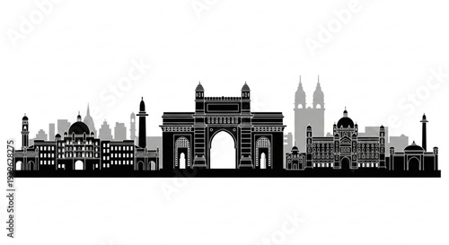 Historic Mumbai cityscape with Gateway of India and iconic buildings