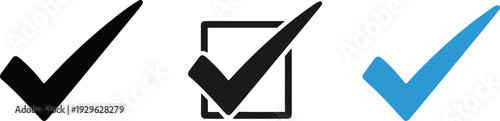 Check Mark Icon Set with Checkbox Approval Tick Symbol in Black and Blue Vector Collection