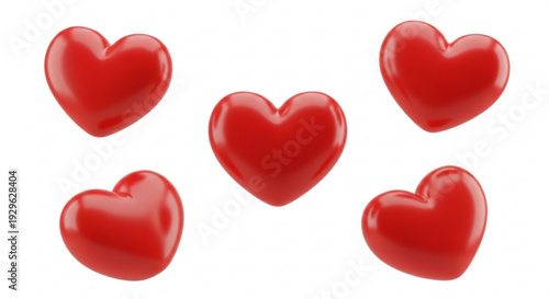 Five red hearts floating together symbolizing love and affection
