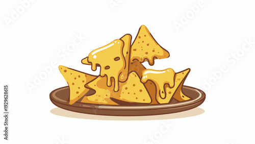 Deliciously golden tortilla chips generously smothered in warm, melted cheese, creating an irresistible and appetizing snack icon perfect for menu designs and food illustrations