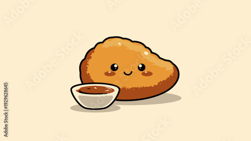 Cute Chicken Nugget Character with Dipping Sauce - Adorable Fast Food Icon