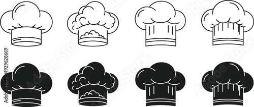 Chef Hat Icon Set Cooking Restaurant Kitchen Outline and Solid Vector Collection
