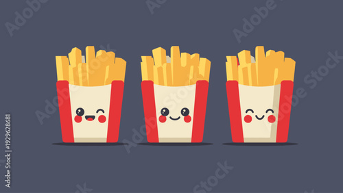 Cute Kawaii French Fries Characters Illustration, Fast Food Art