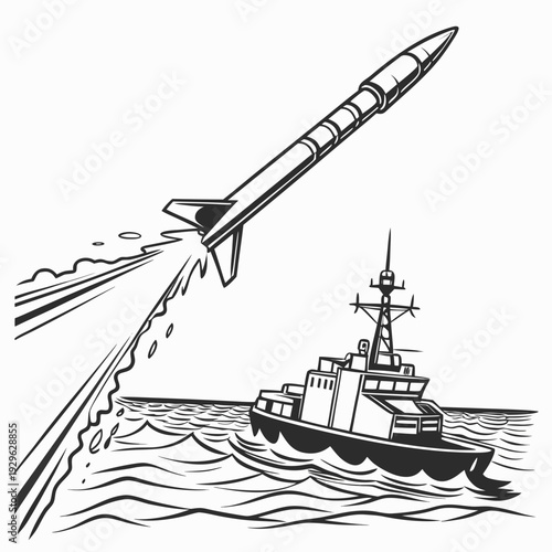 Hyper realistic of guided missile launch from warship