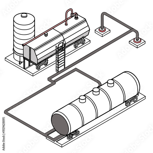 Industrial fuel transport hub with pipelines and storage tanks