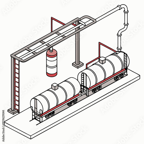 Fuel loading railway station with tanker and pipeline