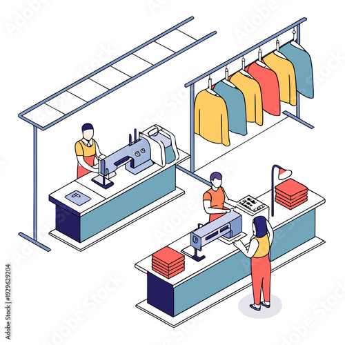 Clothing factory assembly line manufacturing production