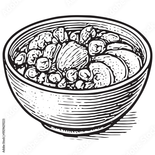 Vintage Fruit Granola Bowl Engraving Illustration Healthy Breakfast Nutrition Food Concept