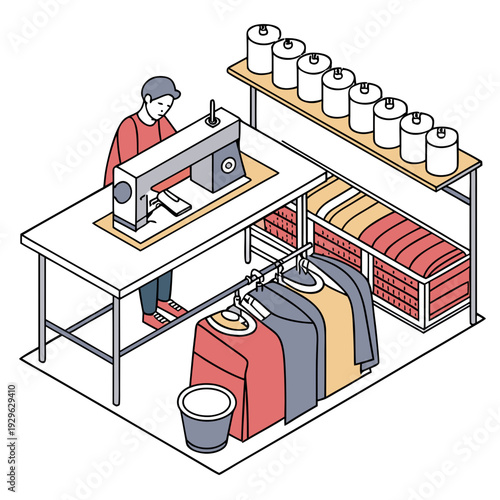 Garment factory worker sewing clothes