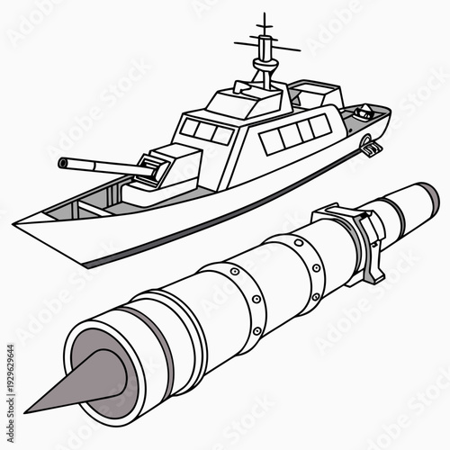 Gray warship and missile ocean naval