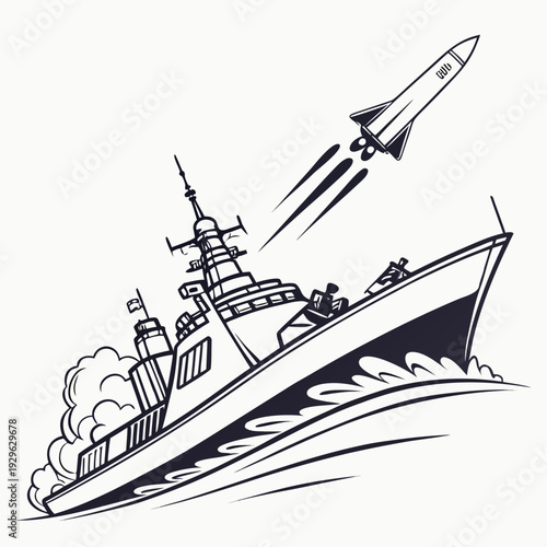 Missile cruiser launching a missile warship naval vessel