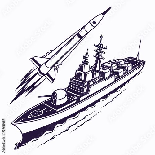 Navy missile cruiser launching missile ship boat
