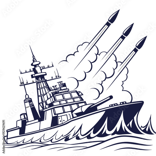 Navy missile cruiser launching missiles warship naval vessel