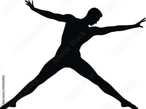 warrior pose silhouette athletic human figure dynamic stance yoga exercise fitness dance martial arts sports motivation vector black isolated