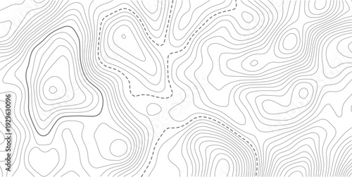 Abstract topo contour map on white background, Topographic map Topographic contour lines map seamless pattern.paper texture Imitation of a geographical map shades.