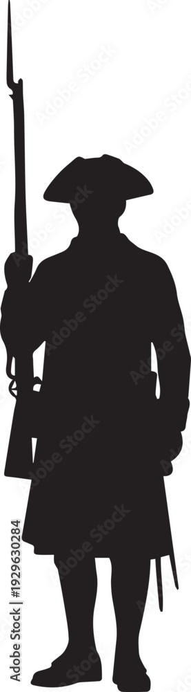 Fototapeta premium American revolutionary war soldier silhouette vector standing with long rifle illustration