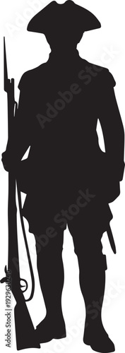 American revolutionary war minute man soldier silhouette vector illustration line art