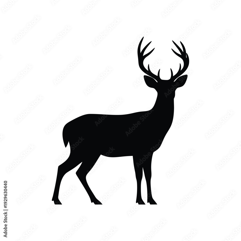 Fototapeta premium Majestic Buck Deer Silhouette Strong Stag Wildlife Icon for Nature and Forest Theme Line Art Vector illustration