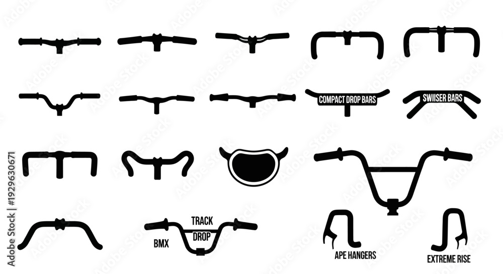 Fototapeta premium Set of 18 Bicycle Handlebars Vector Icons
