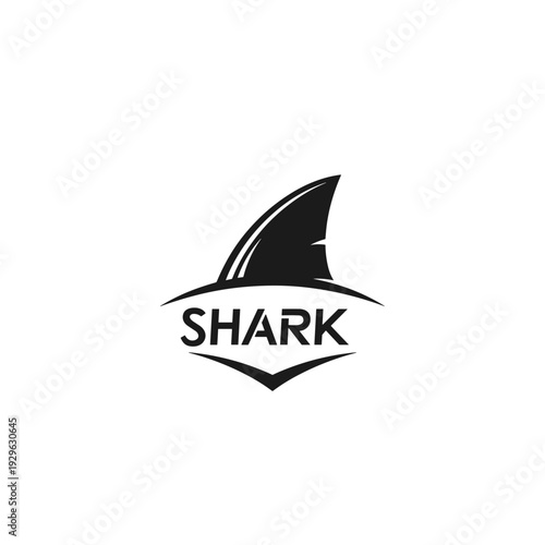 Minimalist black and white shark fin logo with text SHARK