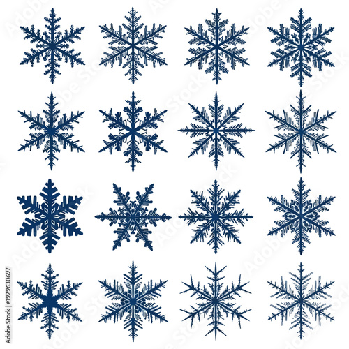 Set of 16 Blue Snowflake Vector Icons