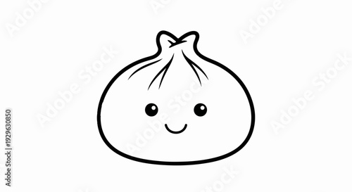 Simple black outline drawing of a happy steamed bun with two dots for eyes and a smile