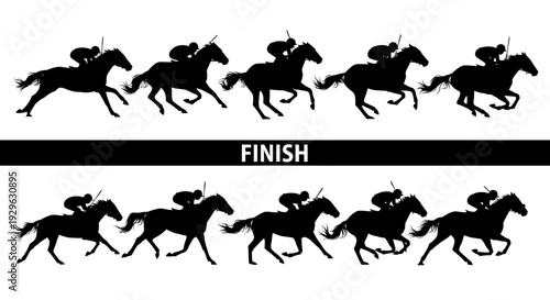 Set of 10 Horse Racing Silhouettes Vector
