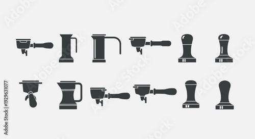 Set of 12 Coffee Barista Tools Vector Icons