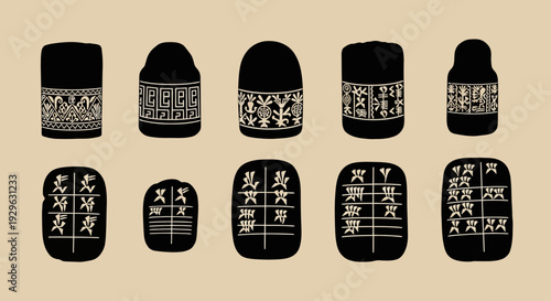 Set of 10 ancient tribal symbols and glyphs vector