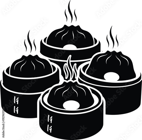 steamed dumplings dim sum food silhouette asian cuisine bao bun snack restaurant menu vector illustration isolated background