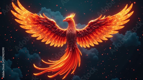 Glowing Fire Phoenix Flying Through the Night Sky